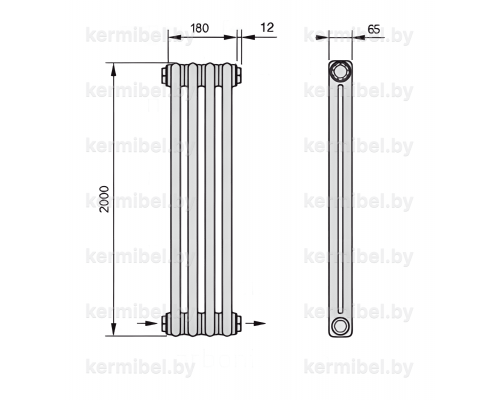 Трубчатый дизайн-радиатор производства ARBONIA (Германия), модель 2200, 4 секции, нижнее разностороннее подключение 24 (слева направо)/42 (справа налево)
