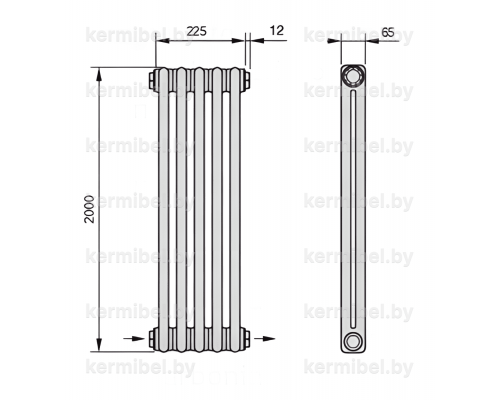 Трубчатый дизайн-радиатор производства ARBONIA (Германия), модель 2200, 5 секций, нижнее разностороннее подключение 24 (слева направо)/42 (справа налево)