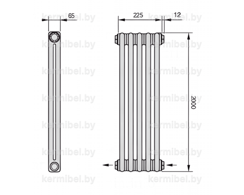 Трубчатый дизайн-радиатор производства ARBONIA (Германия), модель 2200, 5 секций, нижнее разностороннее подключение 24 (слева направо)/42 (справа налево)