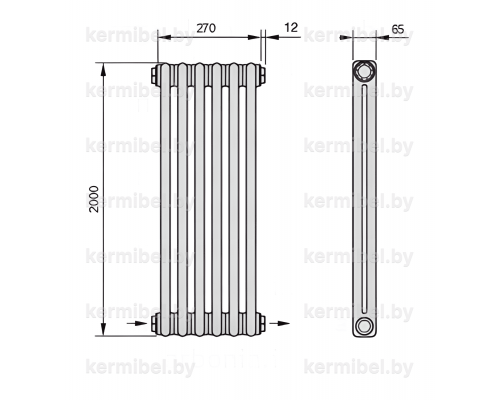 Трубчатый дизайн-радиатор производства ARBONIA (Германия), модель 2200, 6 секций, нижнее разностороннее подключение 24 (слева направо)/42 (справа налево)