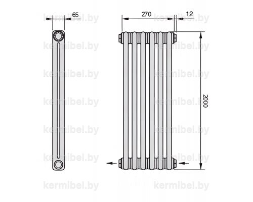Трубчатый дизайн-радиатор производства ARBONIA (Германия), модель 2200, 6 секций, нижнее разностороннее подключение 24 (слева направо)/42 (справа налево)