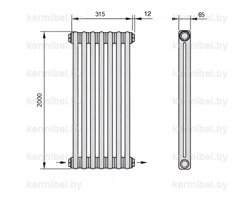 Трубчатый дизайн-радиатор производства ARBONIA (Германия), модель 2200, 7 секций, нижнее разностороннее подключение 24 (слева направо)/42 (справа налево)