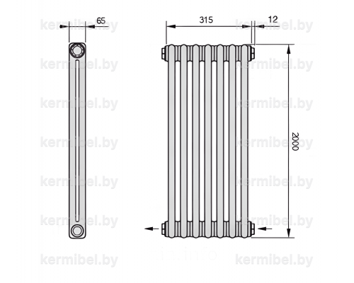 Трубчатый дизайн-радиатор производства ARBONIA (Германия), модель 2200, 7 секций, нижнее разностороннее подключение 24 (слева направо)/42 (справа налево)