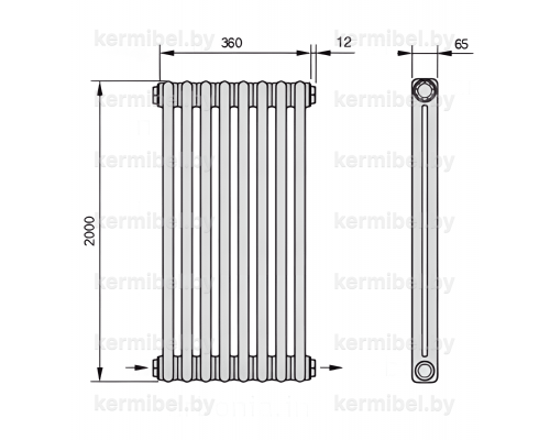 Трубчатый дизайн-радиатор производства ARBONIA (Германия), модель 2200, 8 секций, нижнее разностороннее подключение 24 (слева направо)/42 (справа налево)