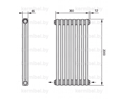 Трубчатый дизайн-радиатор производства ARBONIA (Германия), модель 2200, 8 секций, нижнее разностороннее подключение 24 (слева направо)/42 (справа налево)