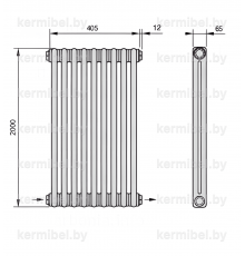 Трубчатый дизайн-радиатор производства ARBONIA (Германия), модель 2200, 9 секций, нижнее разностороннее подключение 24 (слева направо)/42 (справа налево)