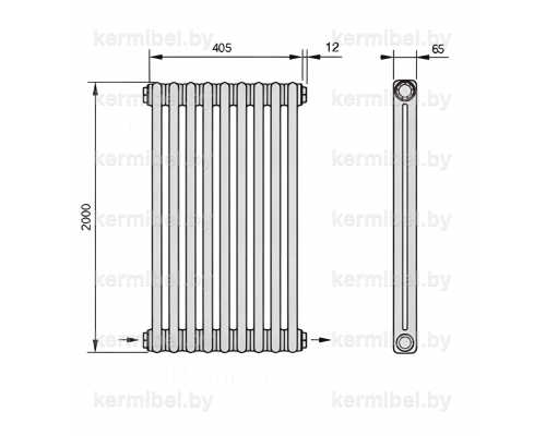 Трубчатый дизайн-радиатор производства ARBONIA (Германия), модель 2200, 9 секций, нижнее разностороннее подключение 24 (слева направо)/42 (справа налево)