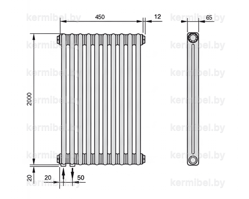 Трубчатый дизайн-радиатор производства ARBONIA (Германия, модель 2200, 10 секций, нижнее подключение 69 (слева)/89 (справа)