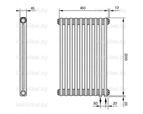 Трубчатый дизайн-радиатор производства ARBONIA (Германия, модель 2200, 10 секций, нижнее подключение 69 (слева)/89 (справа)