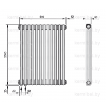 Трубчатый дизайн-радиатор производства ARBONIA (Германия), модель 2200, 12 секций, нижнее подключение 69 (слева)/89 (справа)
