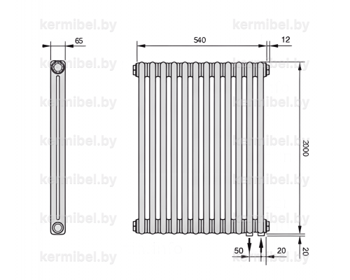 Трубчатый дизайн-радиатор производства ARBONIA (Германия), модель 2200, 12 секций, нижнее подключение 69 (слева)/89 (справа)