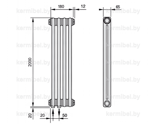 Трубчатый дизайн-радиатор производства ARBONIA (Германия), модель 2200, 4 секций, нижнее подключение 69 (слева)/89 (справа)