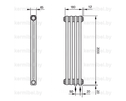 Трубчатый дизайн-радиатор производства ARBONIA (Германия), модель 2200, 4 секций, нижнее подключение 69 (слева)/89 (справа)