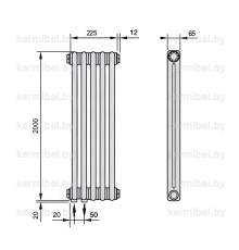 Трубчатый дизайн-радиатор производства ARBONIA (Германия), модель 2200, 5 секций, нижнее подключение 69 (слева)/89 (справа)