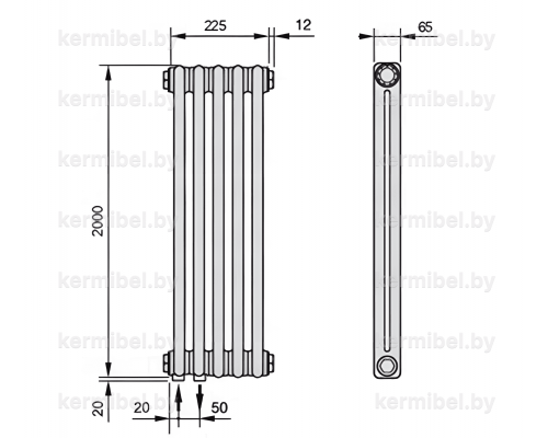 Трубчатый дизайн-радиатор производства ARBONIA (Германия), модель 2200, 5 секций, нижнее подключение 69 (слева)/89 (справа)