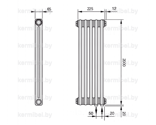 Трубчатый дизайн-радиатор производства ARBONIA (Германия), модель 2200, 5 секций, нижнее подключение 69 (слева)/89 (справа)
