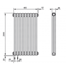 Трубчатый дизайн-радиатор производства ARBONIA (Германия), модель 2200, 9 секций, нижнее подключение 69 (слева)/89 (справа)