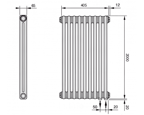Трубчатый дизайн-радиатор производства ARBONIA (Германия), модель 2200, 9 секций, нижнее подключение 69 (слева)/89 (справа)