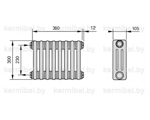 Трубчатый дизайн-радиатор производства ARBONIA (Германия) модель 3030/8/12 с боковой подводкой
