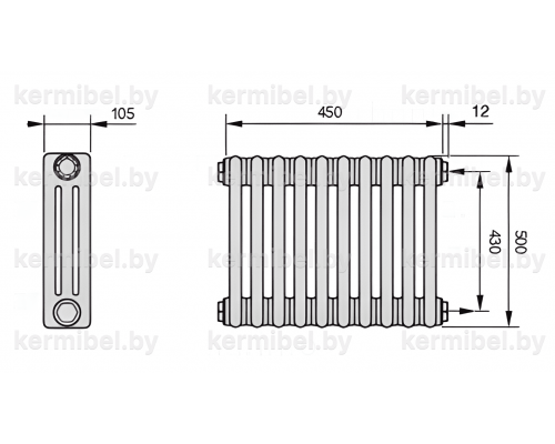 Трубчатый дизайн-радиатор производства ARBONIA (Германия), модель 3050, 10 секций, боковое подключение 12 (слева)/34 (справа)