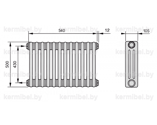 Трубчатый дизайн-радиатор производства ARBONIA (Германия), модель 3050, 12 секций, боковое подключение 12 (слева)/34 (справа)