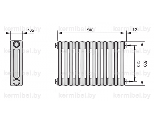 Трубчатый дизайн-радиатор производства ARBONIA (Германия), модель 3050, 12 секций, боковое подключение 12 (слева)/34 (справа)