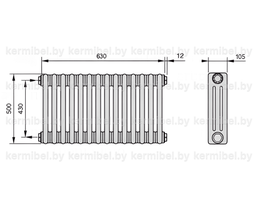 Трубчатый дизайн-радиатор производства ARBONIA (Германия), модель 3050, 14 секций, боковое подключение 12 (слева)/34 (справа)