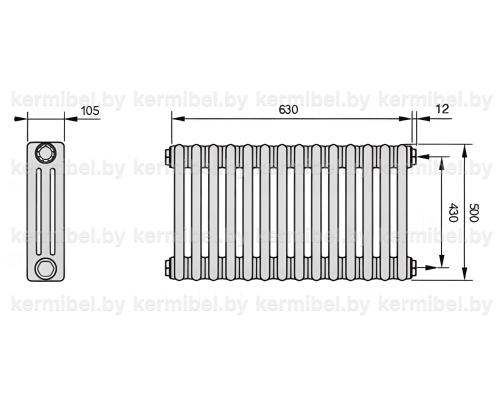 Трубчатый дизайн-радиатор производства ARBONIA (Германия), модель 3050, 14 секций, боковое подключение 12 (слева)/34 (справа)