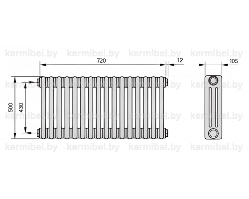 Трубчатый дизайн-радиатор производства ARBONIA (Германия), модель 3050, 16 секций, боковое подключение 12 (слева)/34 (справа)