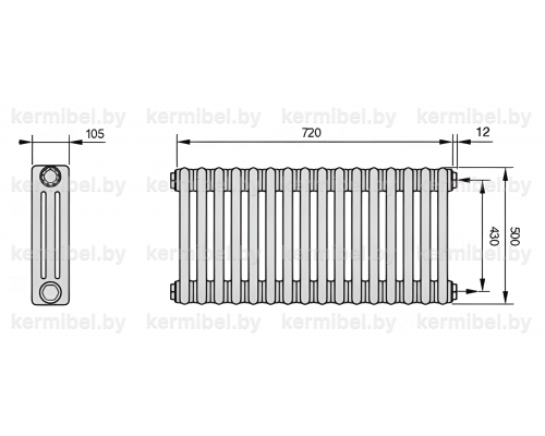 Трубчатый дизайн-радиатор производства ARBONIA (Германия), модель 3050, 16 секций, боковое подключение 12 (слева)/34 (справа)