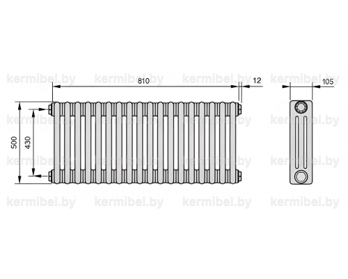 Трубчатый дизайн-радиатор производства ARBONIA (Германия), модель 3050, 18 секций, боковое подключение 12 (слева)/34 (справа)