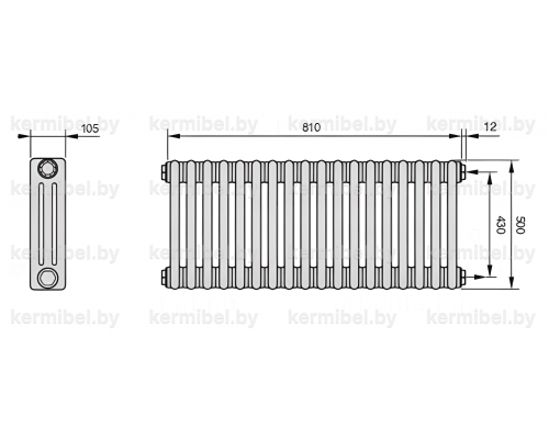 Трубчатый дизайн-радиатор производства ARBONIA (Германия), модель 3050, 18 секций, боковое подключение 12 (слева)/34 (справа)