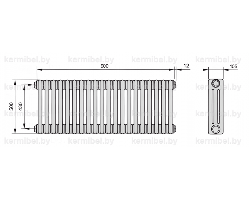 Трубчатый дизайн-радиатор производства ARBONIA (Германия), модель 3050, 20 секций, боковое подключение 12 (слева)/34 (справа)