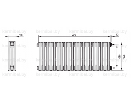 Трубчатый дизайн-радиатор производства ARBONIA (Германия), модель 3050, 20 секций, боковое подключение 12 (слева)/34 (справа)
