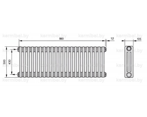 Трубчатый дизайн-радиатор производства ARBONIA (Германия), модель 3050, 22 секций, боковое подключение 12 (слева)/34 (справа)