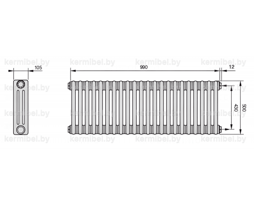 Трубчатый дизайн-радиатор производства ARBONIA (Германия), модель 3050, 22 секций, боковое подключение 12 (слева)/34 (справа)