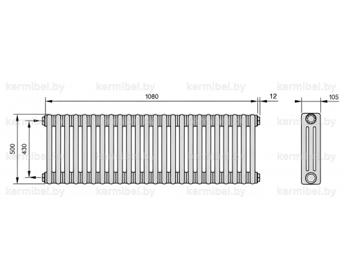 Трубчатый дизайн-радиатор производства ARBONIA (Германия), модель 3050, 24 секций, боковое подключение 12 (слева)/34 (справа)