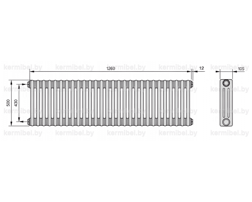 Трубчатый дизайн-радиатор производства ARBONIA (Германия), модель 3050, 28 секций, боковое подключение 12 (слева)/34 (справа)