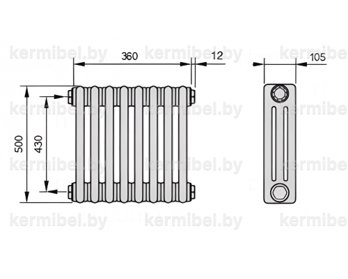 Трубчатый дизайн-радиатор производства ARBONIA (Германия), модель 3050, 8 секций, боковое подключение 12 (слева)/34 (справа)