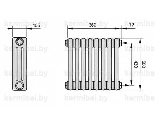 Трубчатый дизайн-радиатор производства ARBONIA (Германия), модель 3050, 8 секций, боковое подключение 12 (слева)/34 (справа)