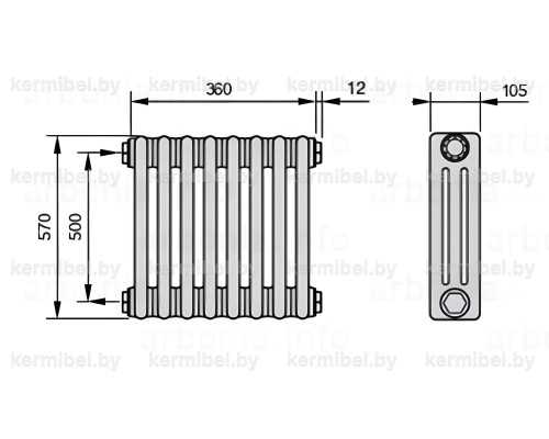 Трубчатый дизайн-радиатор производства ARBONIA (Германия) модель 3057/8/12 с боковой подводкой
