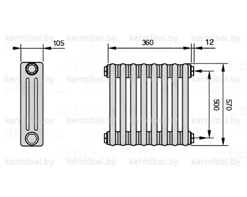 Трубчатый дизайн-радиатор производства ARBONIA (Германия) модель 3057/8/12 с боковой подводкой