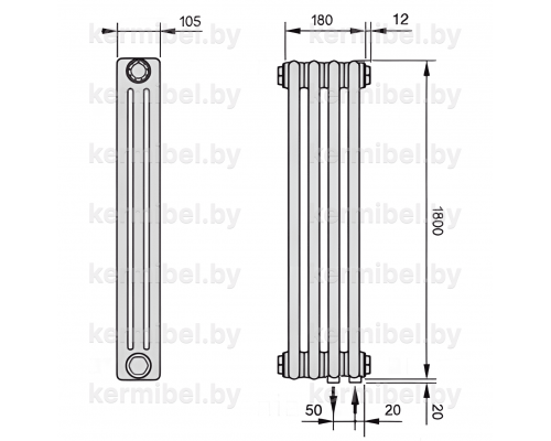 Трубчатый дизайн-радиатор производства ARBONIA (Германия) модель 3180/4/69 с нижней подводкой