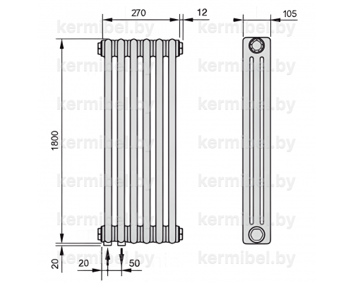 Трубчатый дизайн-радиатор производства ARBONIA (Германия) модель 3180/6/69 с нижней подводкой