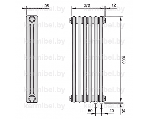 Трубчатый дизайн-радиатор производства ARBONIA (Германия) модель 3180/6/69 с нижней подводкой