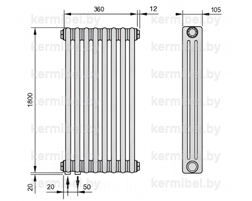 Трубчатый дизайн-радиатор производства ARBONIA (Германия) модель 3180/8/69 с нижней подводкой