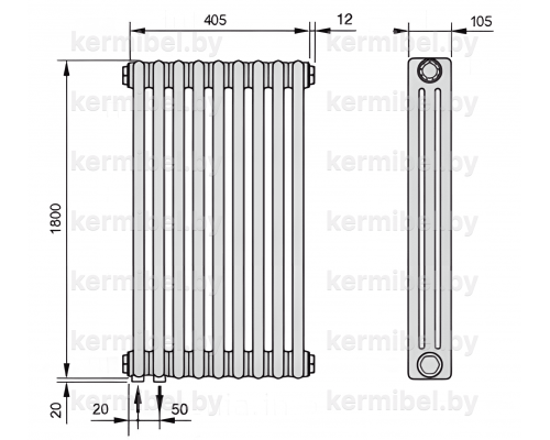 Трубчатый дизайн-радиатор производства ARBONIA (Германия) модель 3180/9/69 с нижней подводкой