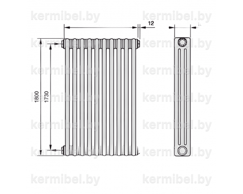 Трубчатый дизайн-радиатор производства ARBONIA (Германия), модель 3180, 10 секций, боковое подключение 12 (слева)/34 (справа)