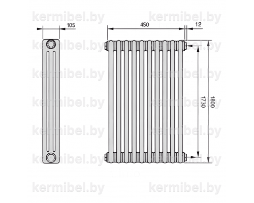 Трубчатый дизайн-радиатор производства ARBONIA (Германия), модель 3180, 10 секций, боковое подключение 12 (слева)/34 (справа)