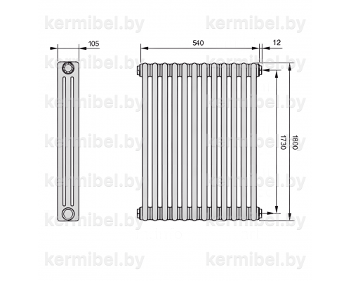 Трубчатый дизайн-радиатор производства ARBONIA (Германия), модель 3180, 12 секций, боковое подключение 12 (слева)/34 (справа)
